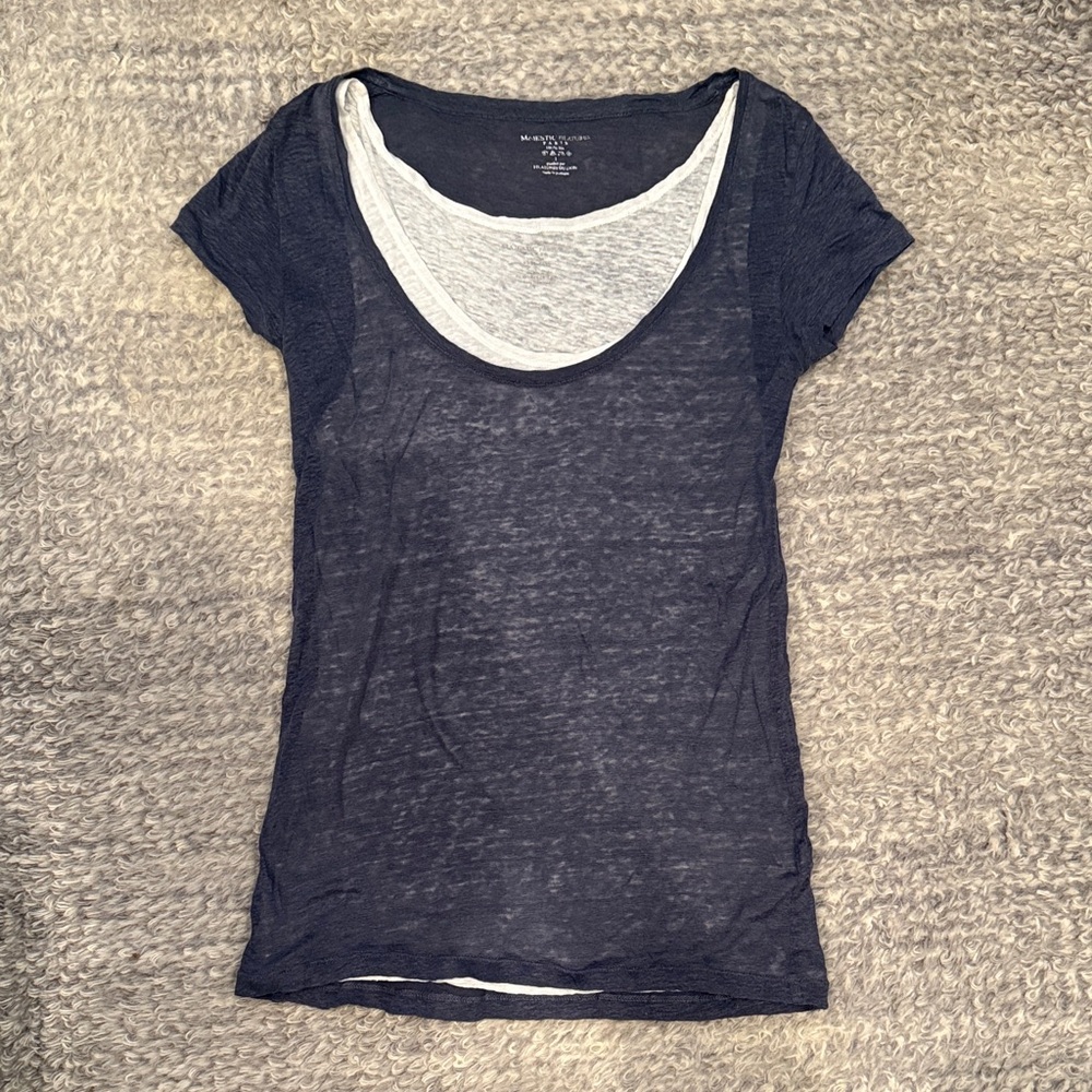MAJESTIC FILATURES - Linen Navy Top with White Liner